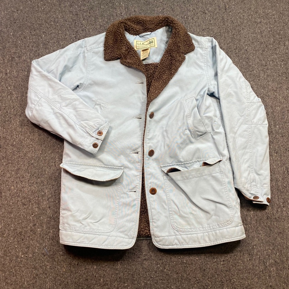 LL Bean Barn Jacket Sz S Womens Blue Gorpcore Sherpa Lined Canvas Field Coat